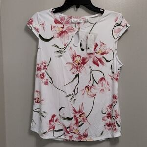Women's Floral Top - White and Pink